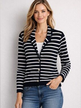 Chaps Women's Black and White Striped Cardigan